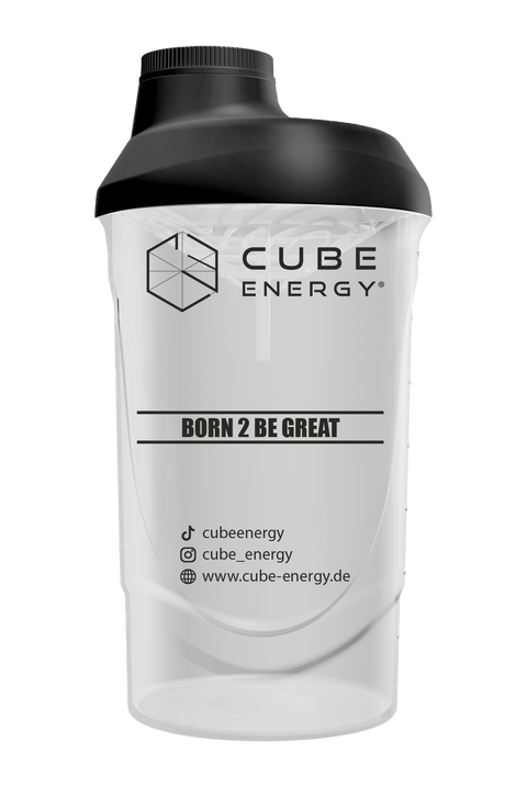 Cube Energy Shaker, 600ml Fassungsvermögen, Rückseite mit Spruch "Born 2 be great"